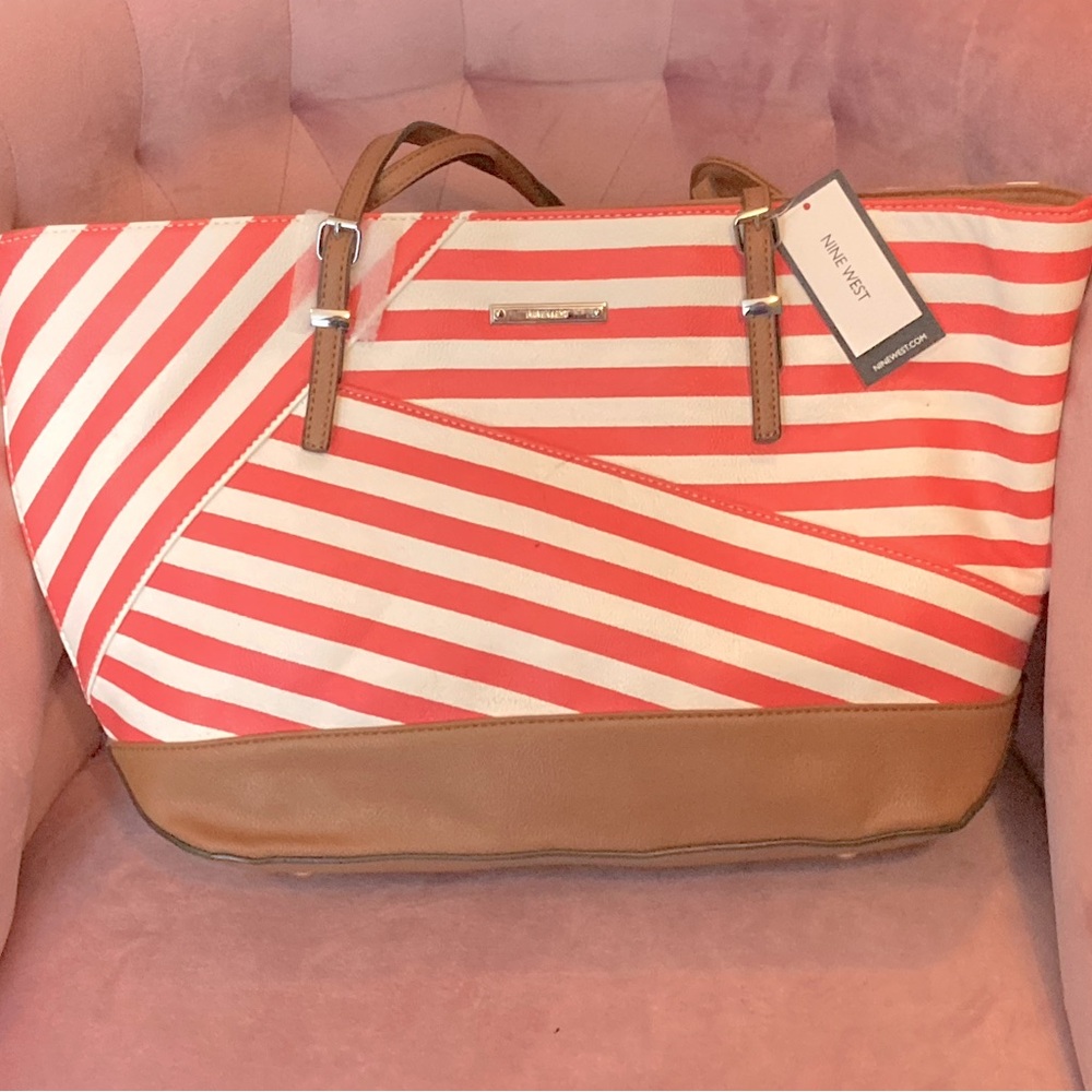 Nine West Coral Line Pattern Tote Bag with coin purse